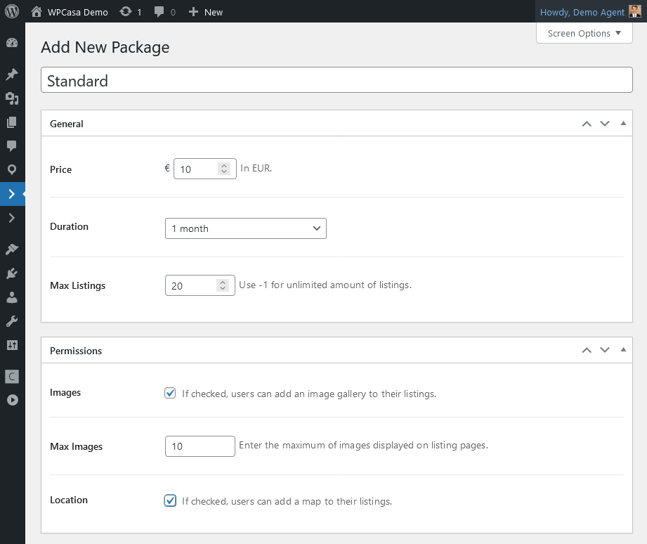 WPCasa Dashboard package