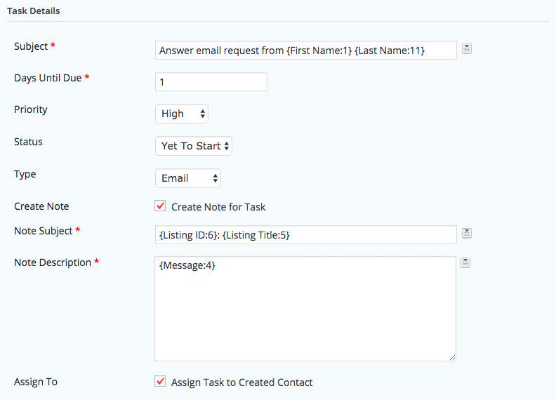 Gravity Forms Agile CRM task action