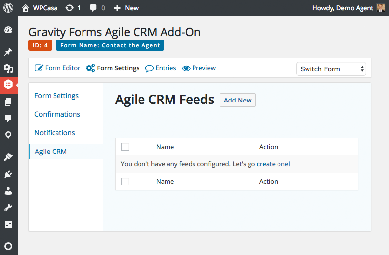 Gravity Forms Agile CRM feeds