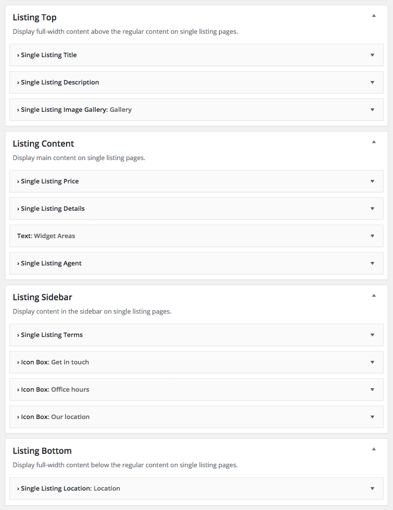 Single listing widget areas