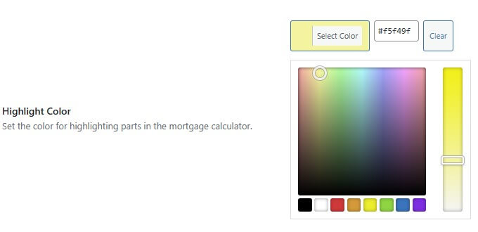 WPCasa Mortgage Calculator Color Selector